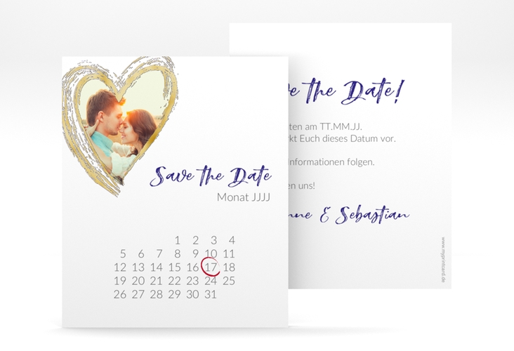 Save the Date-Kalenderblatt Liebe Kalenderblatt-Karte blau gold