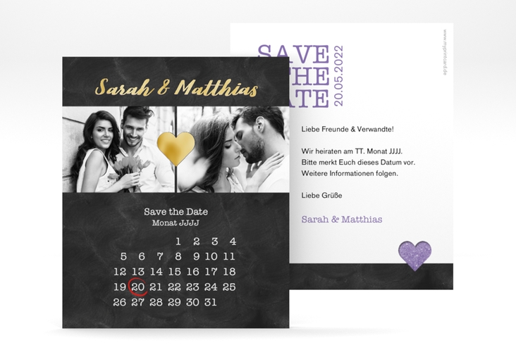 Save the Date-Kalenderblatt Sparkly Kalenderblatt-Karte lila gold