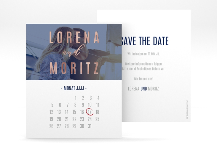 Save the Date-Kalenderblatt Memory Kalenderblatt-Karte blau rosegold
