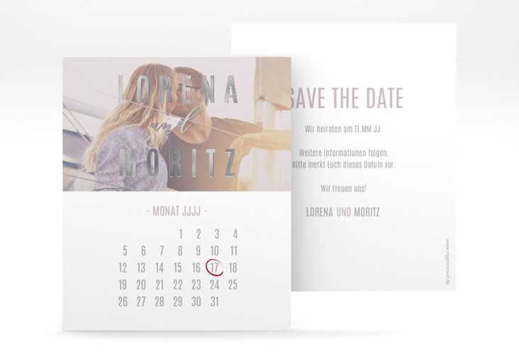 Save the Date-Kalenderblatt Memory Kalenderblatt-Karte grau silber