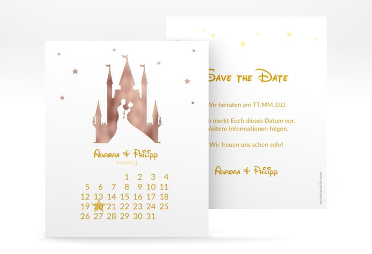 Save the Date-Kalenderblatt Castle Kalenderblatt-Karte gold rosegold