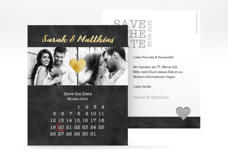 Save the Date-Kalenderblatt Sparkly Kalenderblatt-Karte grau gold