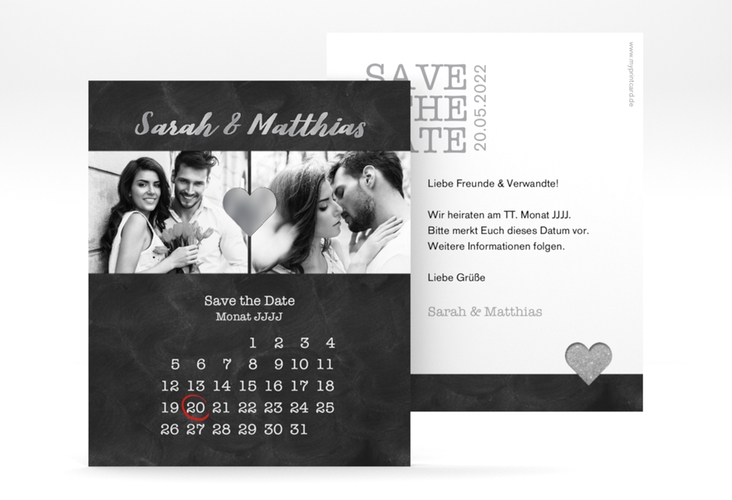Save the Date-Kalenderblatt Sparkly Kalenderblatt-Karte grau silber