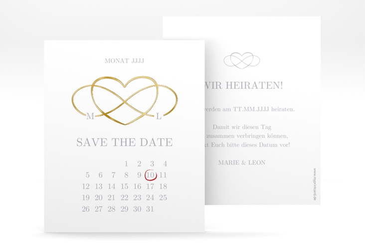 Save the Date-Kalenderblatt Infinity Kalenderblatt-Karte grau gold