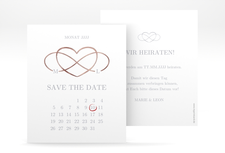 Save the Date-Kalenderblatt Infinity Kalenderblatt-Karte grau rosegold