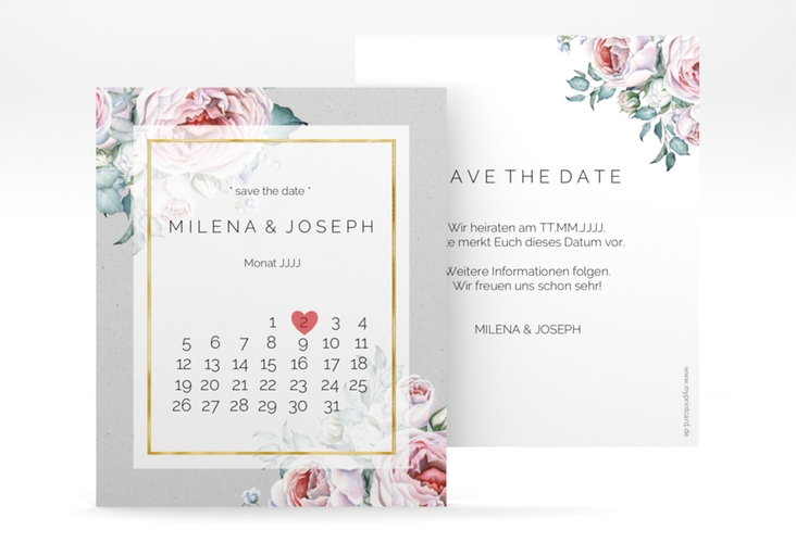 Save the Date-Kalenderblatt Embrace Kalenderblatt-Karte grau gold