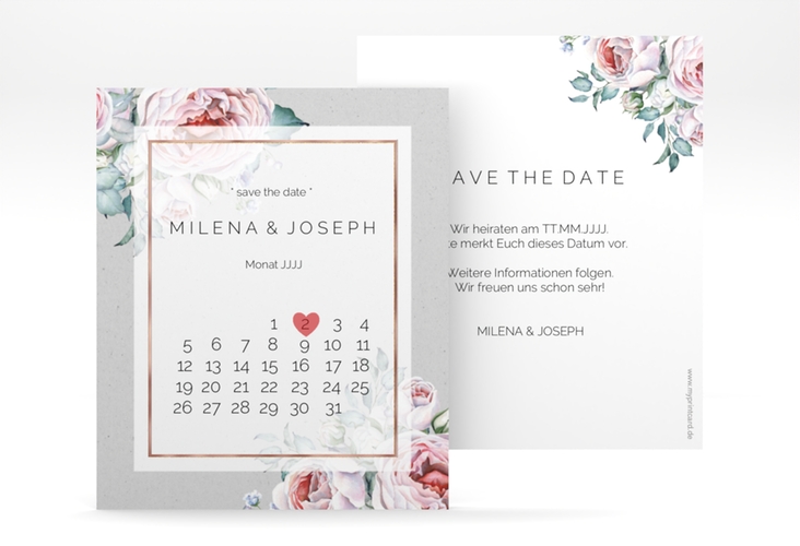 Save the Date-Kalenderblatt Embrace Kalenderblatt-Karte grau rosegold
