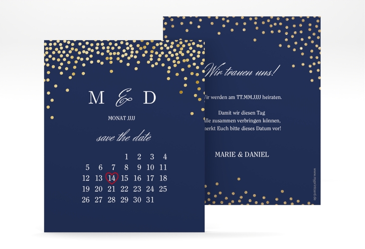 Save the Date-Kalenderblatt Glitter Kalenderblatt-Karte blau gold