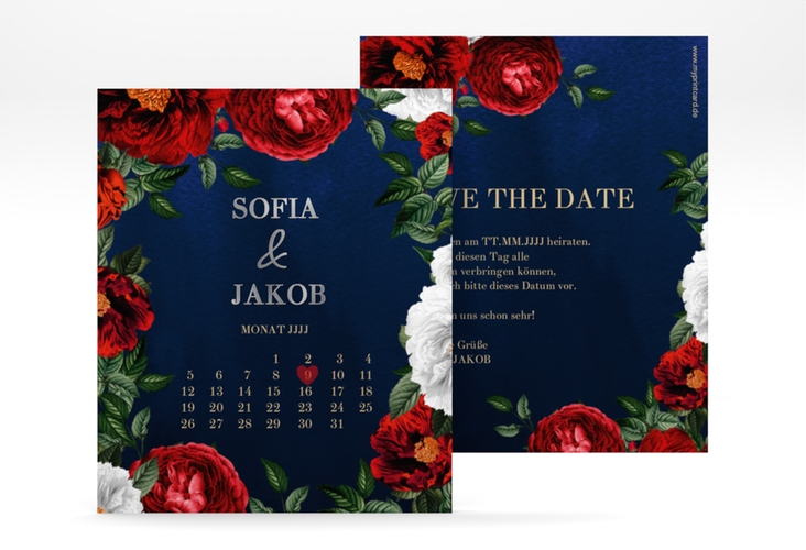 Save the Date-Kalenderblatt Florista Kalenderblatt-Karte blau silber