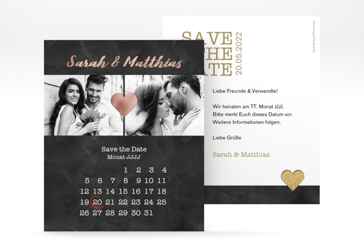 Save the Date-Kalenderblatt Sparkly Kalenderblatt-Karte gold rosegold