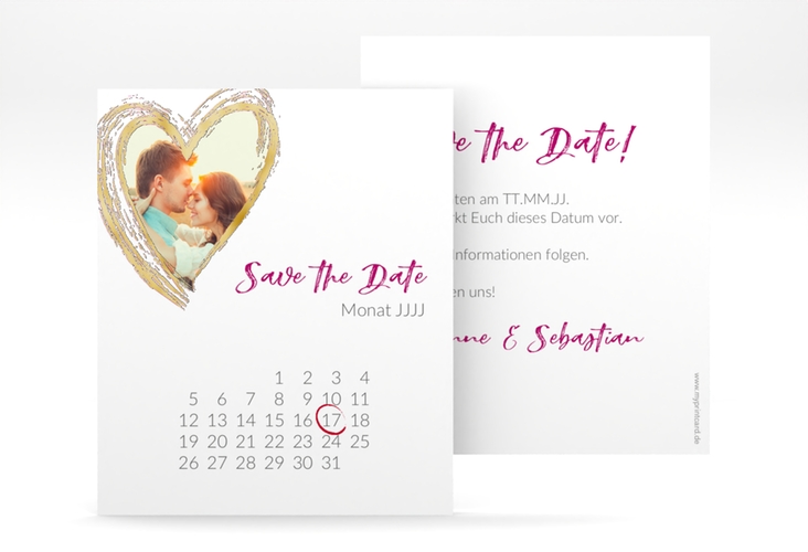 Save the Date-Kalenderblatt Liebe Kalenderblatt-Karte pink gold