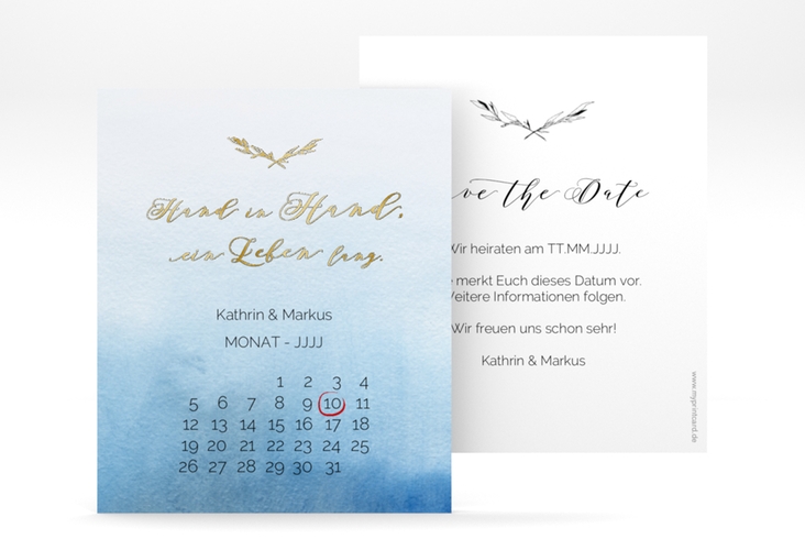 Save the Date-Kalenderblatt Divine Kalenderblatt-Karte blau gold