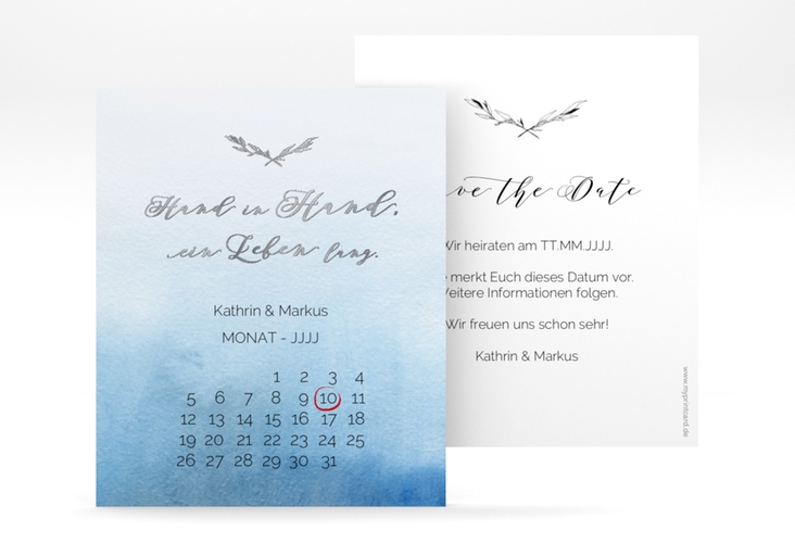 Save the Date-Kalenderblatt Divine Kalenderblatt-Karte blau silber