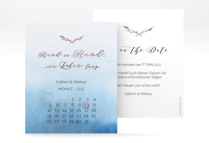 Save the Date-Kalenderblatt Divine Kalenderblatt-Karte blau rosegold