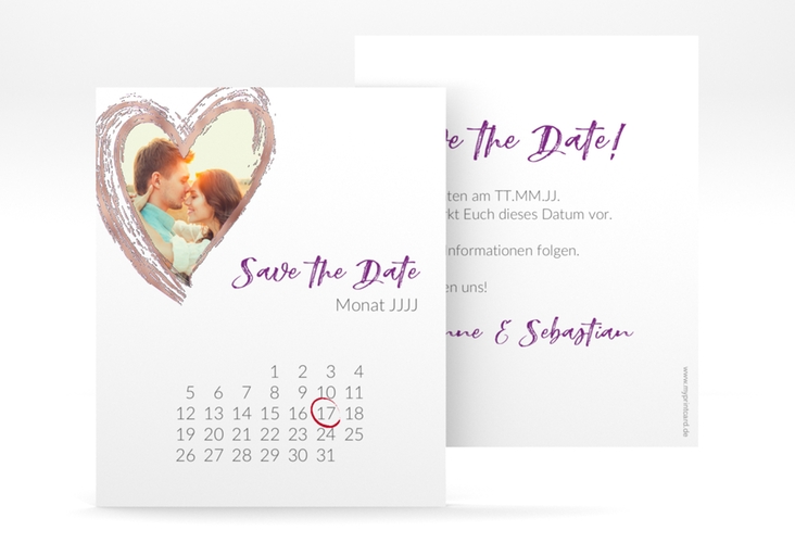 Save the Date-Kalenderblatt Liebe Kalenderblatt-Karte lila rosegold