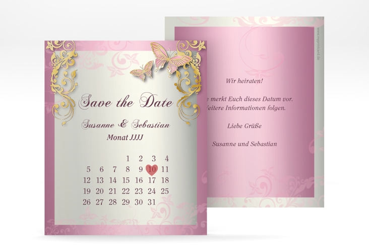 Save the Date-Kalenderblatt "Toulouse" Kalenderblatt-Karte rosa gold