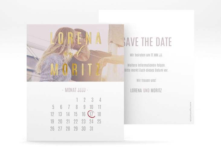 Save the Date-Kalenderblatt Memory Kalenderblatt-Karte grau gold