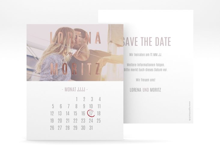 Save the Date-Kalenderblatt Memory Kalenderblatt-Karte grau rosegold