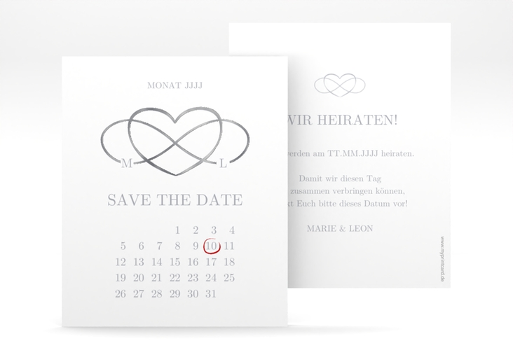 Save the Date-Kalenderblatt Infinity Kalenderblatt-Karte grau silber