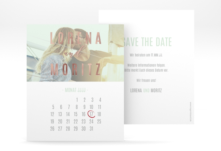 Save the Date-Kalenderblatt Memory Kalenderblatt-Karte mint rosegold