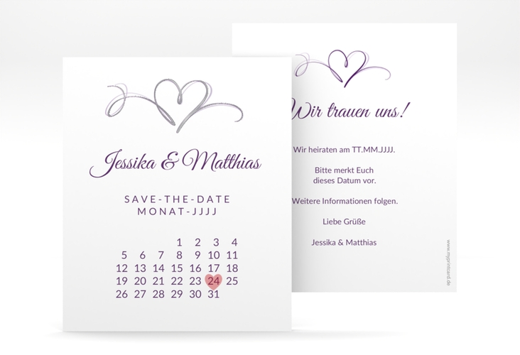 Save the Date-Kalenderblatt Envie Kalenderblatt-Karte lila silber