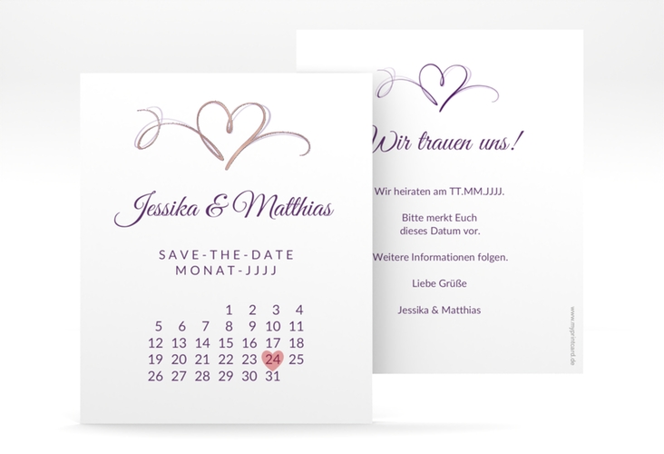 Save the Date-Kalenderblatt Envie Kalenderblatt-Karte lila rosegold