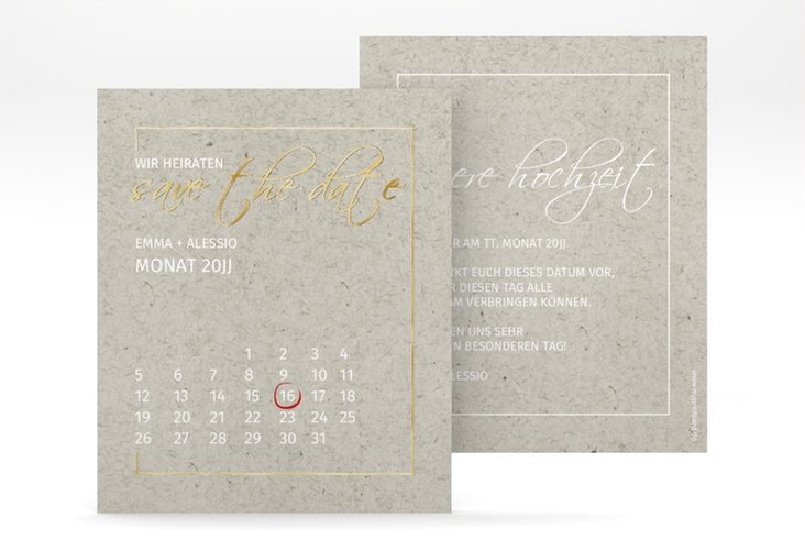 Save the Date-Kalenderblatt Simple Line Kalenderblatt-Karte grau gold