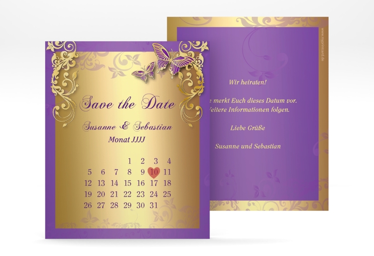 Save the Date-Kalenderblatt "Toulouse" Kalenderblatt-Karte lila gold