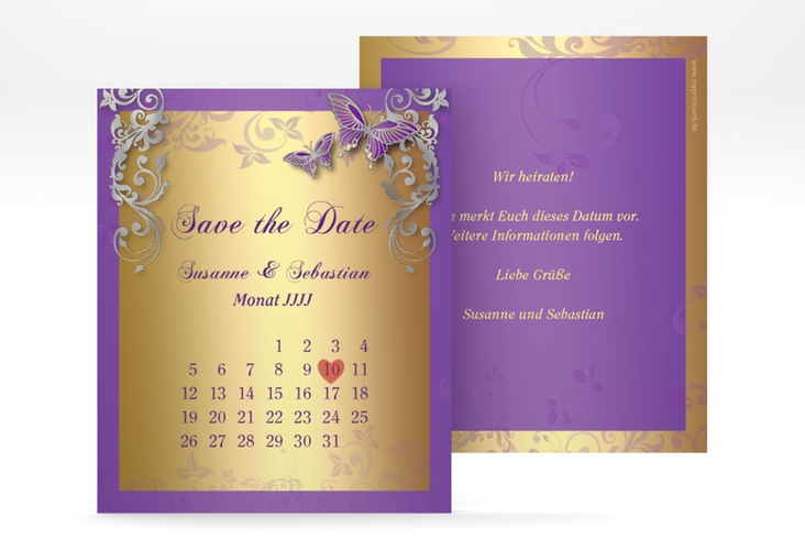 Save the Date-Kalenderblatt Toulouse Kalenderblatt-Karte lila silber