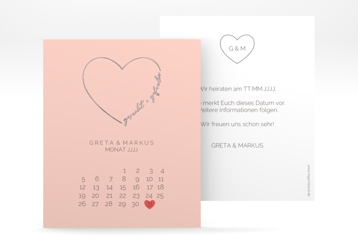Save the Date-Kalenderblatt Lebenstraum Kalenderblatt-Karte rosa silber