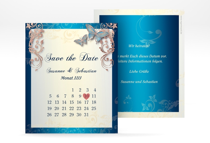 Save the Date-Kalenderblatt Toulouse Kalenderblatt-Karte blau rosegold