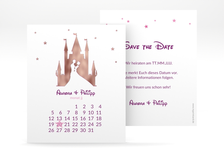 Save the Date-Kalenderblatt Castle Kalenderblatt-Karte pink rosegold