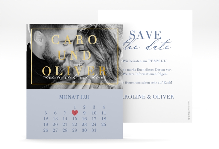 Save the Date-Kalenderblatt Moment Kalenderblatt-Karte blau gold