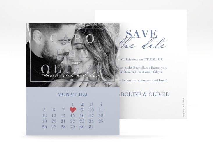 Save the Date-Kalenderblatt Moment Kalenderblatt-Karte blau silber