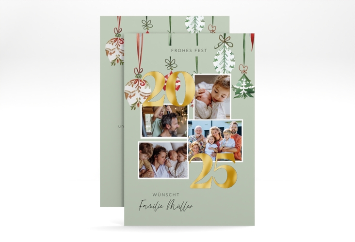 Weihnachtskarte Fröhlichkeit A6 Karte hoch mint gold
