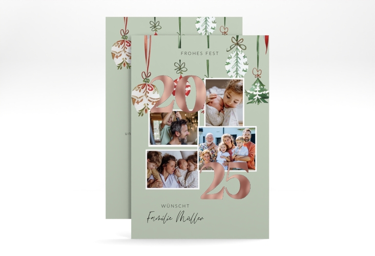 Weihnachtskarte Fröhlichkeit A6 Karte hoch mint rosegold