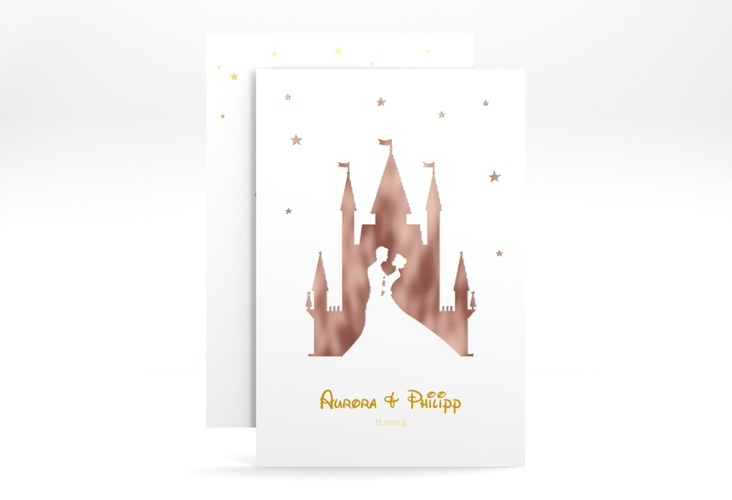 Save the Date-Karte Castle A6 Karte hoch gold rosegold