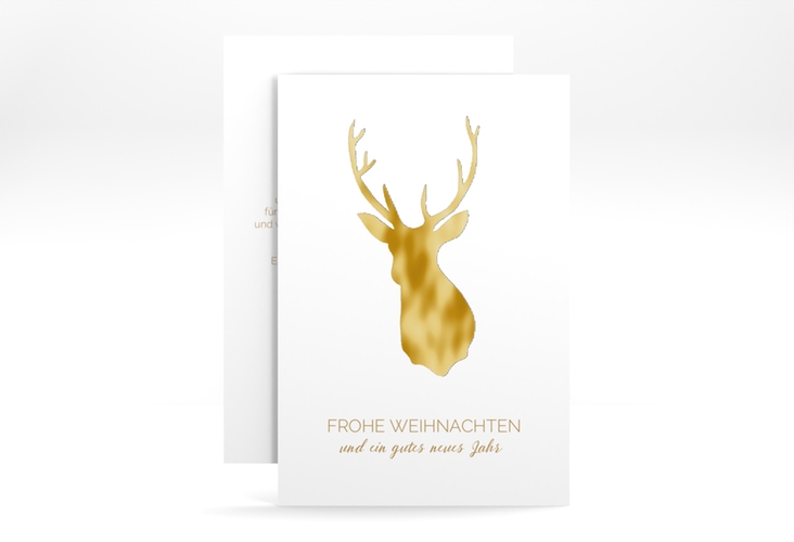 Geschäftliche Weihnachtskarte Deer A6 Karte hoch gold gold und weiß mit Hirsch