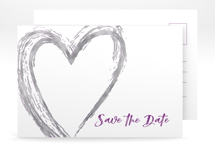 Save the Date-Postkarte Liebe A6 Postkarte lila silber
