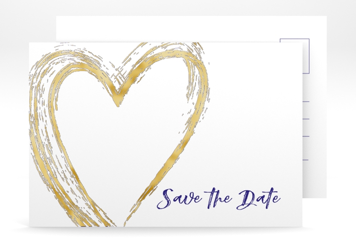 Save the Date-Postkarte Liebe A6 Postkarte blau gold