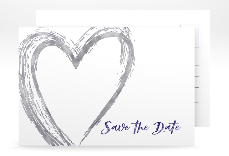 Save the Date-Postkarte Liebe A6 Postkarte blau silber