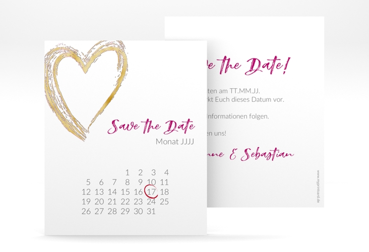 Save the Date-Kalenderblatt Liebe Kalenderblatt-Karte pink gold