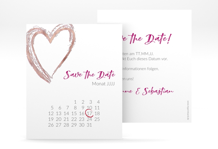 Save the Date-Kalenderblatt Liebe Kalenderblatt-Karte pink rosegold