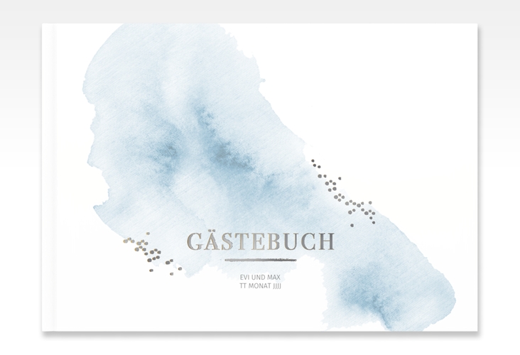 Gästebuch A4 quer Pastell A4 quer, Hardcover blau silber