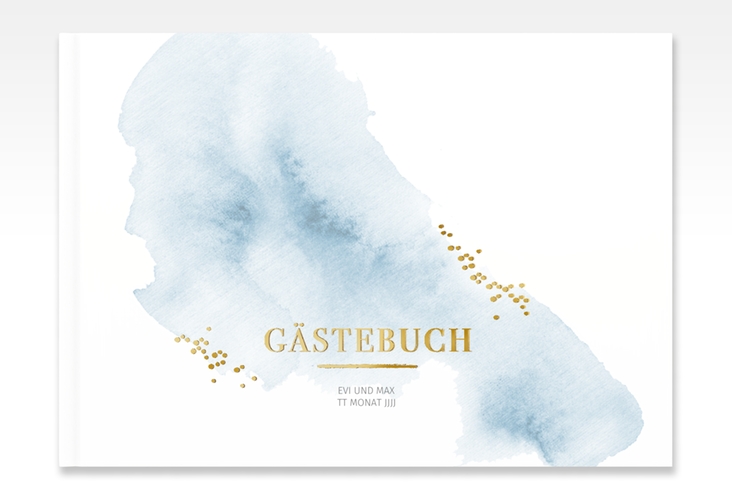 Gästebuch A4 quer Pastell A4 quer, Hardcover blau gold