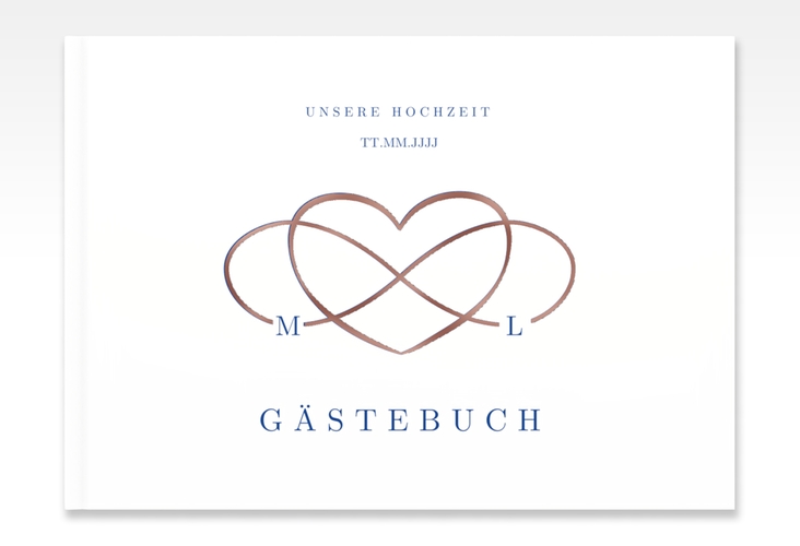 Gästebuch A4 quer Infinity A4 quer, Hardcover blau rosegold