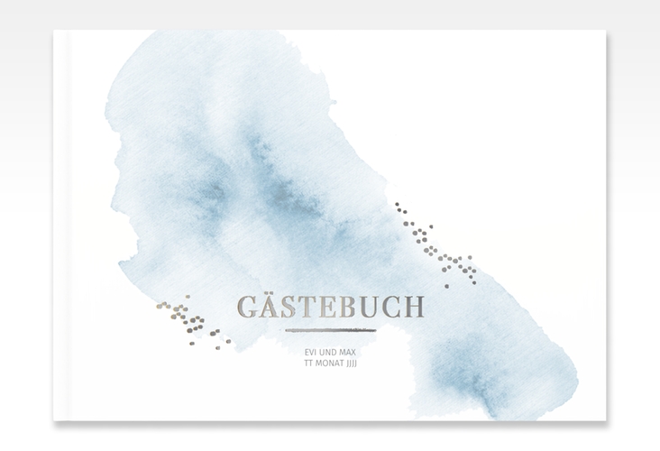 Gästebuch A4 quer Pastell A4 quer, Hardcover blau silber