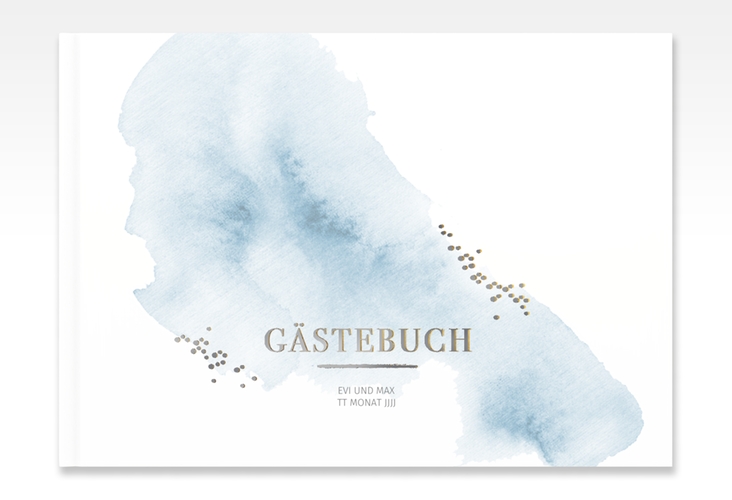 Gästebuch A4 quer Pastell A4 quer, Hardcover blau silber