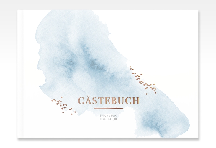 Gästebuch A4 quer Pastell A4 quer, Hardcover blau rosegold