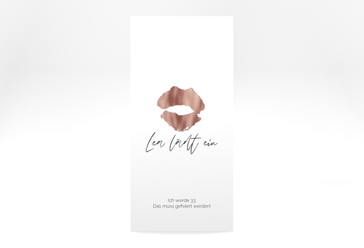 Einladung Geburtstag Kiss lange Karte hoch pink rosegold